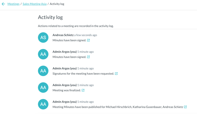 1 Meeting activity log